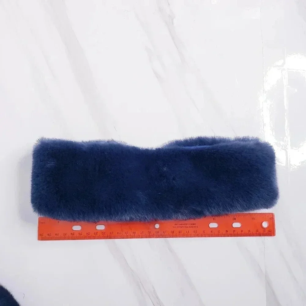 Chico's Faux-Fur Headband Navy Blue Cold Weather Luxe Cozy Soft One Size